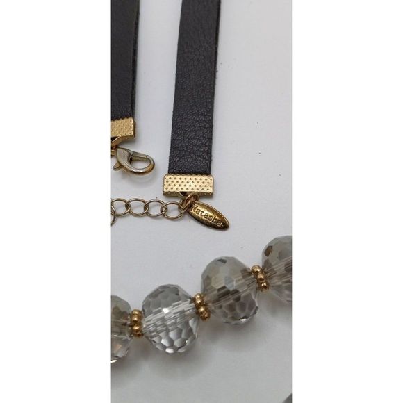 Natasha Necklace Faceted Glass Beads Quartz Like and Wood Beads Gold Tone - Picture 3 of 4